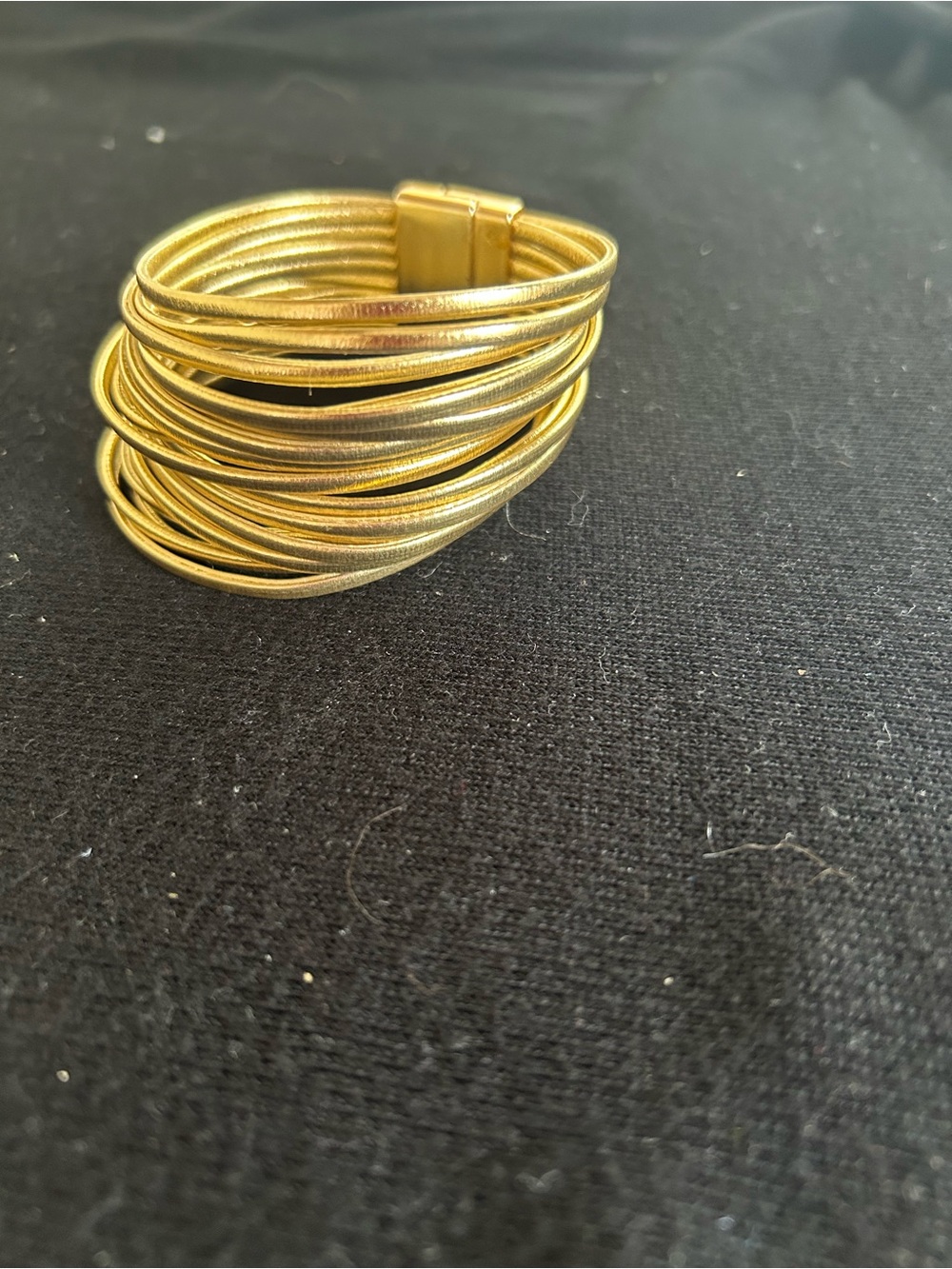 Gold Tone Multi Strand Cord Bracelet Magnetic Clasp Statement Jewelry